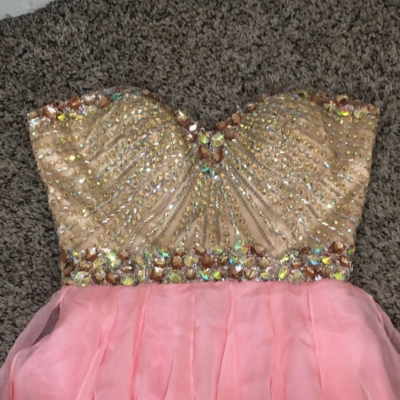 NWOT Sherri Hill Dress Size 0 Pastel Pink Rhinestone Crystal Beaded Hi Low 1920 - Picture 5 of 9